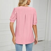 Leylayray ženska bluza Ženska modna casual v izrez Bubble Majica kratkih rukava šuplja Outtop ružičasta