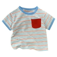 Dječaci Ljetna kontrastna boja T majica prugasta uzorak džep prsa, ležerna na otvorenom crvena 80