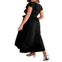 Eyicmarn ženski ljetni ruff haljina bez rukava VRAT V VACT COLOR BELTION MIDI haljina Split haljina