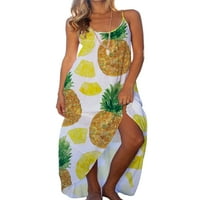 Rejlun dame duge haljine špagete trake Ljeto plaža Sundress Voće tisak Maxi haljine Camisole Kaftan