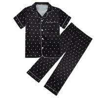 Urmaic pidžama set za klima uređaj 5-14T dječake Djevojke dugme-up svilenkasto dot Print Spavaća odjeća za noćna odjeća