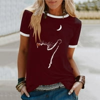 Ljetne košulje za žene Večernji poslovni vrhovi Cat Print kratki rukav Top majica Modni tunijski košulje