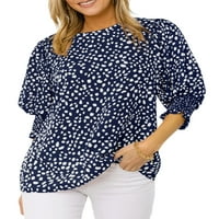 Avamo žene šifon vrhovi kratkih rukava tunika bluza za bluze TOTS Ispis T majica Dame Basic Tee Radna majica Navy Blue 2xl