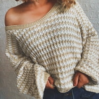 VBNERGOIE dame pulover prugasti ženski pleteni džemper V-izrez temperament C immuter džemper ekstra