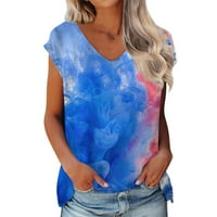 Leylayray ženska bluza Ženska modna casual tiskana V-izrez kratkih rukava s kratkim rukavima plava l