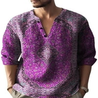 Sanviglor Muške T majice Floral Print Majica V Vrhovi izreza Loose Basic Tee Holiday Bluza Purple XL