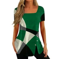 Ženski vrhovi ženske majice kratkih rukava tiskani imitacija pamuk top zeleni xxl