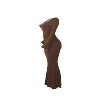Prednjeg swalk-a Bodycon haljina dugih rukava Maxi haljine V izrez Travel Plain Solid Color Coather