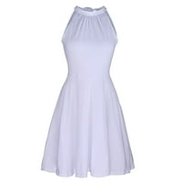 Ljetne haljine za žene Halter slatka kratka čvrsta a-line haljina bez rukava bijela s