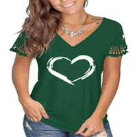 Niveer dame majica kratki rukav majica V izrez Ljetni vrhovi casual tee srce print tunički bluza zelena