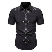 Muške modne tanke githic košulje metalne prstenove tipke vrhunske ovratnike kratki rukav slobodno vrijeme Comfy bluza