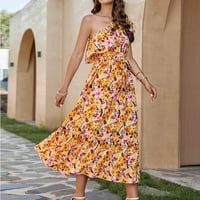 Fjofpr Ljetne haljine za žene cvjetne tiskane haljine jedno rame bez rukava na plaži A-line haljine