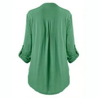 Buigttklop majice s dugim rukavima za žene odolijevanje plus veličine Žene dame velike veličine gumne čvrsto čipka V-izrez dugih rukava bluza zelena