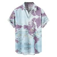 Muški havajske majice na plaži opušteno FIT Ljeto Svjetski kartu Ispiši kratki rukav down Thee vrh sa džepom ugodne trendi tanke brzog suhog rever Thirts Light Blue XL