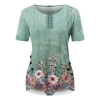 Hanas vrhovi ženske ljetne vintage majice, cvijeće kratkih rukava tiskani okrugli vrat tee, casual tipke
