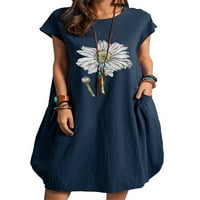 HAITE HOLES FLUL PRINT majica kratke mini haljine Osnovni kratki rukav Sundress Boho sa džepovima Dress