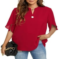 Žene pola rukava vrhunska bluza V-izrez Labavi majica Casual Chiffon Jednostavna kružna košulja u boji