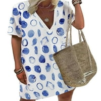 Dame kratke haljine rukav mini haljina V izrez Ljeto plaža Sundress Travel Casual Blue 2xl