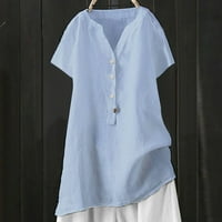 Huaai ženske majice labavi gumb spuštaju bluzu vrhove čvrste ovratnike s kratkim rukavima duga casual