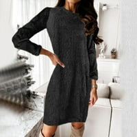 HGW ženski džemper dress haljina kratka mini haljina dugih rukava puna boja patchwork plus veličine
