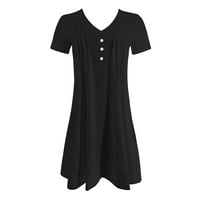 Caveitl casual haljine za žene, žensko ljeto od pune boje modne kauzalne haljine s kratkim rukavima s kratkim rukavima, crna, s