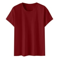 Pejock ženske plus veličine Solid Crewneck Labavi majica kratkih rukava Bluze za majice vino