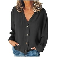 CacommAmrk PI Ženske dugih rukava za čišćenje dugih rukava Kardigan Ležerne prilike COLL COLL V-izrez Dugme za bluzu bluza crna