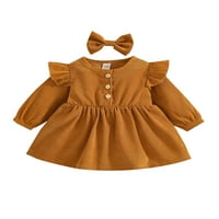 Ehfomius Baby Girl Solid Color haljina dugih rukava haljina poklona za glavu