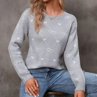 Lagani džemperi za žene jesen zima labav vrhovi ispis dugih rukava pleteni džemper s vratom Grey XL
