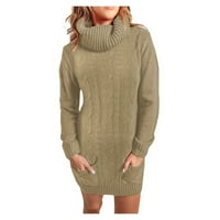 Žene dame casual turtleneck pletene džemper haljina džemper duga jesen zima kaki m