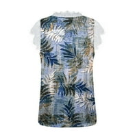 Ljetna bluza tiskana čipka za žene za žene Modni casual bez rukava okrugli vrat TOP LANES TOP tamno plave 3xl