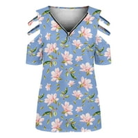 Ženska majica kratkih rukava Ljeto hladno rame bluza Vintage cvjetni ispisani labavi tunički majica