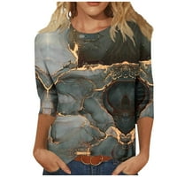 Majice za rukav za ženske ležerne posade Crte Slatke vrhove labave opremeljene bluze smiješne tiskane