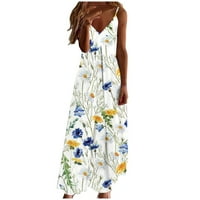 Zkozptok Ženska haljina Ljetni modni ispisani V-izrez rukavi bez rukava pulover Havajska haljina, žuta, xxxxl