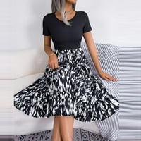 Ženska haljina s visokim strukom kratki rukav a-line leopard ruffles haljina