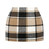 PUDCOCO WOODCON mini suknje Classic Plaid High Squik Zip Up Vuna od olovke suknje