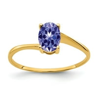 Čvrsta 14k žuto zlato 7x ovalna tanzanite plava prosinac draganski zaručnički prsten veličine 5.5