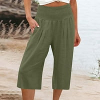 XYSAQA Womens Capris hlače labave joge hlače široka noga elastična struka Comfy Lounge Pajama Capris