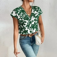 Bluze za čišćenje za žene V izrez cvjetni ispis majica zelena l