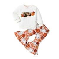 Sehao Toddler Kids Girls Outfit Halloween Pisma Ispisuje duge rukave dukseve Hupeike Bundkin otisci hlače postavljene bijele