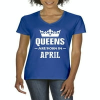 Arti - Ženska majica V-izrez kratki rukav, do žena Veličina 3XL - rođendanski poklon kraljice rođeni su u aprilu