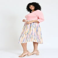 Pastel rukava s bjelokosti vodena boja Stripe Sash Midi haljina
