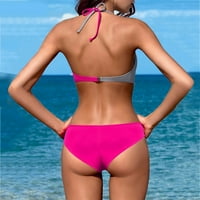 Ženski bikini kupaći kostim slatki ljetni bolovni blok Print Front Cross V izrez čipka sa tangima na