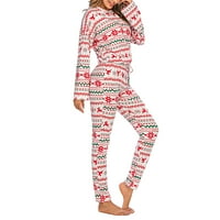 Carolilly Womensko spavanje, božićni kratkiši za kratke hlače, okrugli ovratnik Snowflake Elk Ispis labavo elastična kućna odjeća