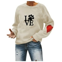 Slatke košulje stabilne odjeće Ženska casual moda Valentinovo Ispiši pulover s dugim rukavima TOP bež