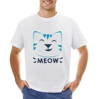 Meow Blue Cat Vintage majica Muška pamučna klasična Crewneck kratki rukav Tees Unise bijeli 3xl