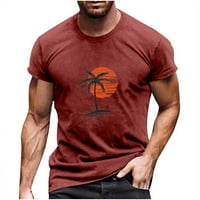 Muške majice Loop Fit Okrugli izrez 3D Sunset Palm Tree Digital Print kratkih rukava bluza Ležerne prilike prozračno brzo suho pulover Top crvene m