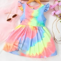 SNGXGN TODDLER Girl Dress Set Flying Lether Summer Modna mreža Princess Ownewear Party Play haljina Djevojke Ljetne haljine, ružičasta, veličina 100