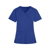 Ženske vrhove kratkih rukava casual bluza od pune boje ženske majice posade vrat ljeto plava 3xl