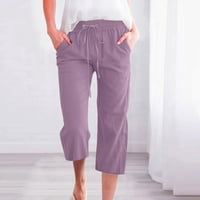 FSQJGQ Ženske ležerne pantalone Ured dam Solid Boja High Squist Široke noge hlače sa džepovima Ljeto